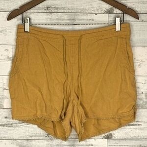 Caslon Mustard Yellow Drawstring Linen Comfy Lounge Shorts, Size Medium